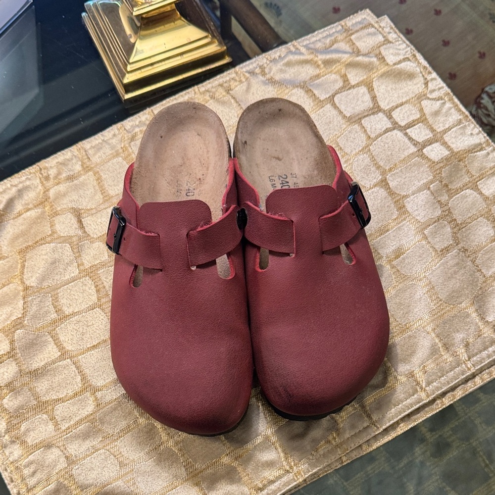 Classic Red Mules with Buckle Detail